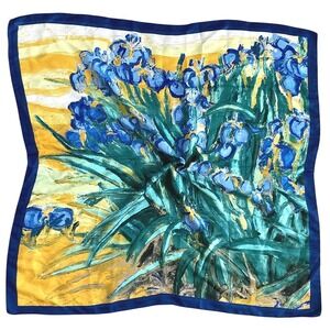 Oversized Satin Floral Scarf Blue Iris Print Quiet Luxury Coastal